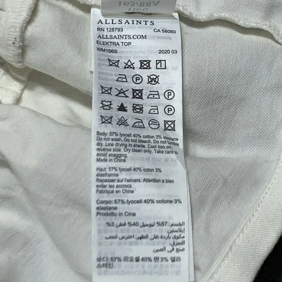 Allsaints Elektra Zip Front Top Women's Size 6 Puff Sleeve Smocked Waist White - Picture 6 of 8